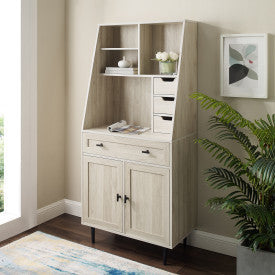 64 Vertical Desk with Storage Hutch in Birch