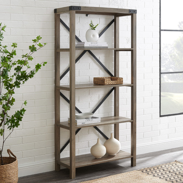 64 Gray Woodgrain Bookcase with XFraming