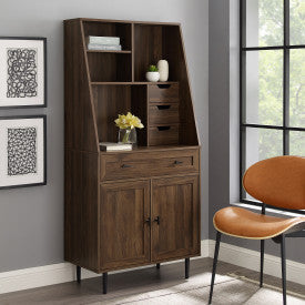 64 Vertical Desk with Storage Hutch in Dark Walnut